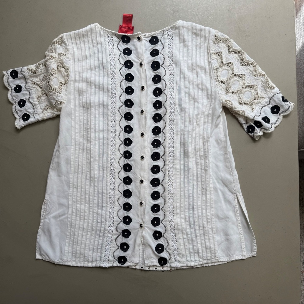 Anthropologie lace embroidered Top S Boho peasant Festival Cottagecore Romantic - Picture 10 of 13